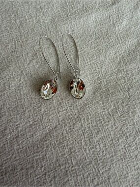 Swarovski Silver Drop Earrings with Clear Oval Crystals